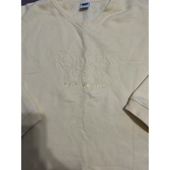 Vintage Y2K Rainforest Cafe Las Vegas Sweatshirt Size XL Butter Yellow V Neck - Picture 2 of 4